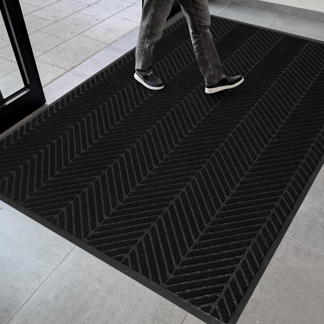 4 x 8 Heavy Duty Front Door Mat Indoor Outdoor Entrance, Large Non-Slip All Weather Commercial Floor Mat for Entryway, Low Profile Waterproof Outdoor Rug for Garage (48" x 96", Black)