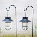 2 Pack Solar Lanterns ,Outdoor Waterproof Solar Lamp with Shepherd Hook, Metal Edison Bulb Lights Gifts for Gifts for Women/Mom Garden Outdoor Pathway Decor (Black)