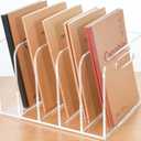 Clear Acrylic Organizers - 5 Vertical Compartments Acrylic Folder Organizer & File Organizer, Desk Document Storage Bins for Magazines, Binders - Multipurpose Home Office Desk Organizer