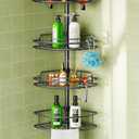HAMITOR Corner Shower Caddy Tension Pole: 4-Tier Rust-Resistant Adjustable Bathroom Organizer Shelves - 47-121 Inch No-Drill Quick Installation - Space-Saving Storage for Renters Families - Black