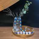Farmhouse Wooden Letter Block Sign and Boho Tassel Bead Garland Beach Lake House Decor for Bathroom, 2-Pcs Set Blue Bead Garland with Tassels Home Decoration