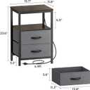 Huuger Nightstand with Charging Station, Fabric Drawers, End Table with Open Shelf, Bedside Table with USB Ports and Outlets, Night Stand for Bedroom, Walnut