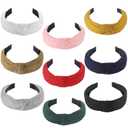 Knotted Headbands for Women Girls, Funtopia 9 Pcs Wide Plain Turban Headband Fashion Cross Knot Hair Bands with Solid Colors