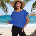denking Women Open Back Workout Tops 100% Cotton Short Sleeve Tops Casual Yoga Athletic Gym Running Crop Cute Oversize Tees(Royal Blue XS)