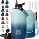 1 Gallon Water Bottle Insulated | Thickened Stainless Steel Vacuum Metal Water Jug | Portable Sports Large for Gym and Hiking with Straw, Carrier Bag, Handle Strap | BPA-Free 128 oz (Gradient Blue)
