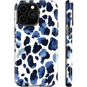Case Compatible with iPhone 14 Pro Max,Blue Leopard Print Phone case Design for Girl Women Boy Men,Dual-Layer Soft Silicone Scratch-Resistant Shockproof Phone Cover