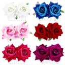 Cinaci 6 Pieces Wedding Party Prom Double Rose Flower French Twist Hair Side Combs Slides with 20 Teeth Floral Hair Pins Headpieces Accessories for Women Girls