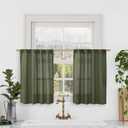 LAMIT Olive Green Linen Window Curtains 30 Inches Long 2 Panels, Semi Sheer Light Filtering Panels Back Tab and Rod Pocket Christmas Drapes for Basement/Small Windows, 34 x 30 Inch