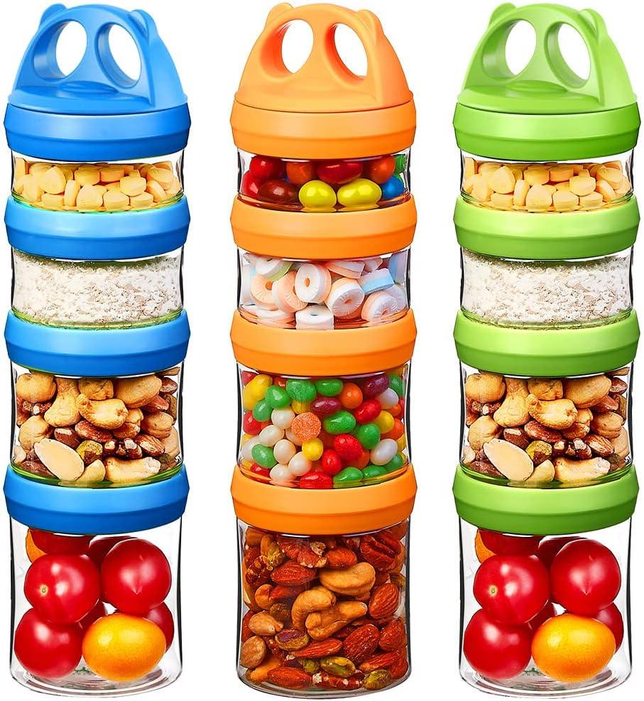Portable Stackable Food Storage Containers for Snacks Formula Powder and Drinks Twist Lock System Airtight Leak-proof BPA and Phthalate Free Blue Green and Orange