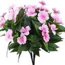FAICOIA 2 Branches Artificial Impatiens Flowers Faux Impatiens Bushes Pink Silk Flowers Greenery Artificial Impatiens Bouquet for Outdoors Patio Lawn Garden Pot Hanging Basket Porch Decoration