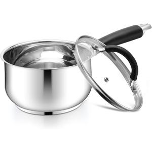 E-far 2 Quart Saucepan with Lid, Tri-Ply Base Stainless Steel Small Sauce Pan with Stay-Cool Handle, Non-toxic Kitchen Cooking Sauce Pot, Compatible with All Cooktops, Dishwasher Safe