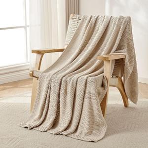 Joydeco Chunky Cable Knit Throw Blanket, Lightweight 100% Organic Cotton Soft Cozy Throw Twin Blanket for Couch Bed and Sofa, Rustic Breathable Farmhouse Blanket Gift for Women Men(Beige, 51"x63")
