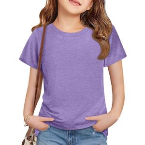 ZDC Girls Short Sleeve Shirts Kids Crewneck T-Shirts 5-14 Years (Purple)