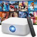 Portable Mini Projector with Electric Focus, NICPOW Full HD 1080P Projector, Bluetooth Movie Projector with Auto Keystone, Two-Way Bluetooth, Ideal for Indoor Outdoor Use, White