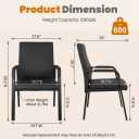 Leather Office Guest Chair, Guest Conference Room Chair, 600 LBS Capacity High Back Reception Chair with Padded Armrests, No Wheels, Black - 1 Pack