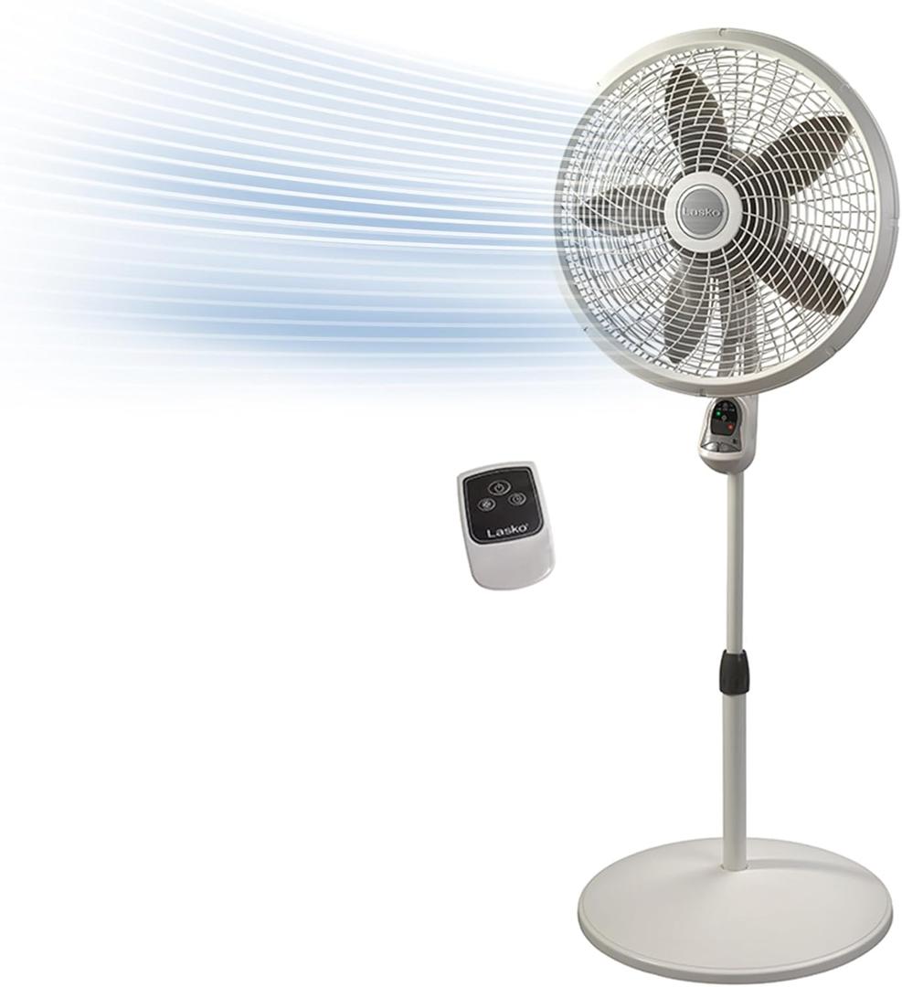 Lasko Cyclone Pedestal Fan, Adjustable Height, Remote Control, Timer, 3 Speeds, for Bedroom, Kitchen, Office and Living Room, 18", White, 1885, Large