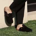 Suede Clogs for Men Soft Cork Footbed Women's Clogs Mules with Arch Support, Adjustable Buckle Comfort Leather Potato Shoes, Slip-On Closed Toe Slippers (Black)