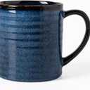 Ceramic Coffee mugs, 23 oz, Extra Large Mugs, Big Tea Cup, Large Handle, Pottery Mug, Big Belly, Transmutation Glaze，Wide Bottom, stripe pattern, Microwave & Dishwasher Safe. (Blue)