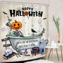 Happy Halloween Shower Curtain 60Wx72H Funny Skull Skeleton Pumpkin Gothic Spooky Ghost Bone in Bathtub Grave Unique Cool Bathroom Decor Horror Scary Bath Curtain Fabric Polyester 12 Pack Hooks