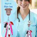 Plifal Nurse Pen Set Badge Reel Holder Accessories Clip - Retractable Mini Nursing Ball Pen Permanent Marker Highlighter Light Penlight Small Flashlight Work Student Office Hospital Moment