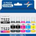 Replacement for Epson 522 High Capacity Ink Refill Bottles Works with EcoTank ET-2400 ET-2720 ET-2800 ET-2803 ET-2840 ET-4700 ET-4800 ET-4810 ET-3760 ET2760 ET2750 ET-4760 ET-2850 ET-15000 (550ML)