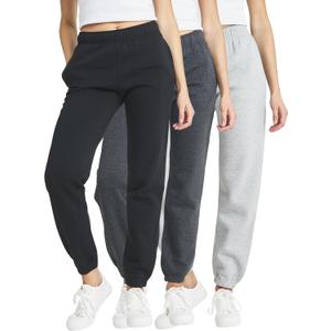 Ultra Performance Womens Sweatpants 3 Pack Cotton Joggers Women's Fleece Sweats Gym & Workout Pants for Women (Large, Black, Charcoal, Heather Grey)