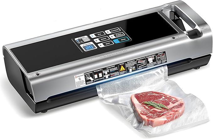 90KPa Powerful Vacuum Sealer Machine for Food Storage, Portable & Vertical Design, OneTouch Open Lid, Detachable for Easy Cleaning, Compatible with Freezer Bags