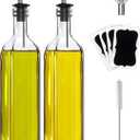 Olive Oil Dispenser Bottle, 2 Pcs Glass Olive Oil Dispenser and Vinegar Dispenser Set with 2 Stainless Steel Pourers, 4 Labels,1 Brush and 1 Funnel Oil Bottles for Kitchen (500ml)