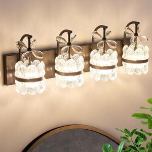 DIAMONDFORGE Bathroom Lights Over Mirror - Makeup Lighting Black - Bathroom Vanity Light with Acrylic Shades for Bath, Makeup Desk, Farmhouse, Hallway, 4-Light