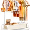 MISSLO Kids Clothing Rack with Basket Small Dress Up Storage Short Toddler Dress Up Rack Kids Closet for Baby Clothes, White
