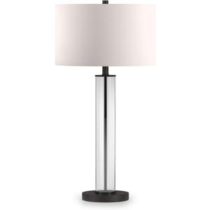 Harlow 29" Tall Table Lamp with Fabric Shade in Clear Glass/Blackened Bronze/White