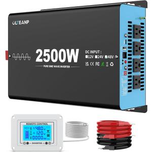 48V 2500W Pure Sine Wave Inverter 48V DC to 110V AC, 5000W Peak Power, 4 AC Outlets, USB & Type-C Port, Adjustable Input for Lithium Battery, Solar/Off-Grid Backup with LCD Remote