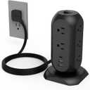 TESSAN Tower Power Strip Flat Plug with 11 Outlets 3 USB (1 USB C), Surge Protector Tower 1625W/13A,1050J Protection, 6 Feet Extension Cord with Multiple Outlets, Dorm, Office Desk Supplies, Black