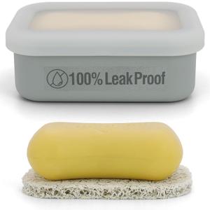 Compact Leakproof Travel Soap Case, Silicone Travel Soap Container, Portable Soap Box with Drainage Layer, Shatterproof Soap Holder for Bathroom, Gym (Gray)