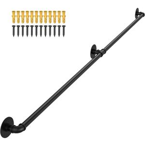 OUSHENG Stair Railing Indoor Hand Rails for Outdoor Steps, Industrial Pipe Handrail Metal Iron Handle Support for Wall Mount Staircase Porch, Vintage Farmhouse Style, 6ft