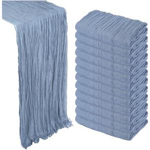 12 Pack Dusty Blue Cheesecloth Table Runner 10Ft Gauze Cheese Cloth Table Runner 35x120 Inch Boho Sheer Rustic Fabric for Party Decor Baby Shower Wedding Decorations