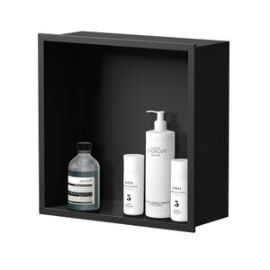 LIVIGLOW 304 Stainless Steel Recessed Black Shower Niche Single Shelf 12x12 Inch Wall-Inserted, Waterproof Rustproof Bathroom Shower Niche Insert No Tile Needed, for Shower & Bathroom Storage