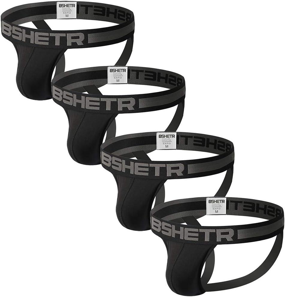 BSHETR Men's Jockstraps Athletic Supporters 4-Pack Cotton Work Out Underwear (Black, XL)