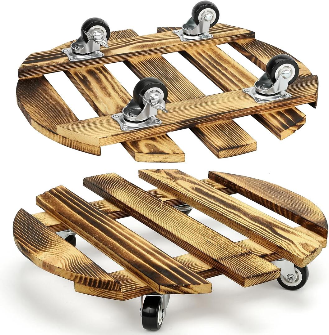 2pcs 12In Plant Caddy - Plant Caddy with Wheels, Heavy Duty Rolling Plant Stand , Wooden Round Plant Dolly with 360 Lockable Metal Casters, for Indoor Outdoor Large Plant Pots, Flower Planters, Patio