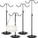 4 Pcs Purse Display Stand Adjustable Height Handbag Display Stand Metal Handbag Stand Holder Double Hook Purse Holder Stand for Home Store Boutique Counter, Black