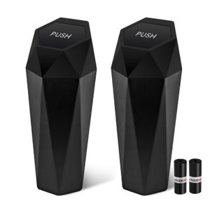 Car Trash Can with Lid - 2-Pack, Interior Accessories for Vehicles, Leakproof Garbage Can with 30 Detachable Trash Bags, Multipurpose Organizers and Storage Solutions for Home and Office (Black)
