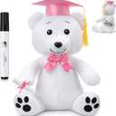 Zomiboo Graduation Bear Autograph Stuffed Animal 2026 Smooth Fabric Stuffed Bear Toy with Congrats 12 Inches Grad Plush Autograph with Marking Pen Gold Tassels for Graduate Student Party(Pink)