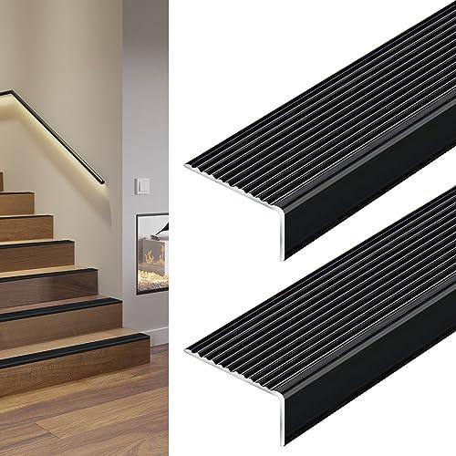 Awvob Non-Slip Stair Nosing, 2PCS, 36", Black - Aluminium Stair Edge Trim, Indoor & Outdoor Stair Edge Protector for Step Edge Protector, Stair Edging, Transition Strip, Metal Corner Trim