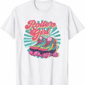 Retro Rollerskates Funny 80's Roller Disco Skating Girl Cool TShirt, Size Medium