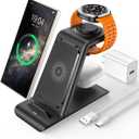 3 in 1 Wireless Charging Station for Samsung Wireless Charger for Galaxy Watch 8/7/6/5/Pro, Galaxy S25/Edge/Ultra/S25+/S24/S23/Note 20/10/Z Flip 7/6 Fold 7/6 Galaxy Buds 3/2/Pro/Live Multiple Devices (Black)