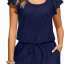 Tempt Me Women One Piece Romper Swimsuit - Ruffle Sleeve Modest Jumpsuit Bathing Suit with Shorts 2026 Swimwear (Blue, XL)