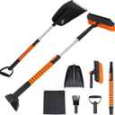 34'' to 41'' Extendable Snow Brush, Ice Scraper for Car Windshield, Emergency Snow Shovel Snow Broom with Foam Grip 180 Pivoting Brush Head, Telescoping Snow Scraper for Car SUV Truck (red black)