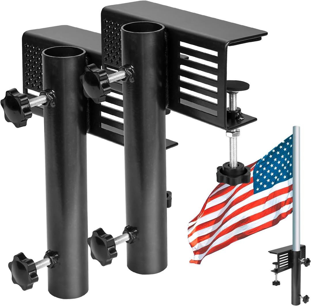 Universal Truck Bed Flag Pole Mount,No Drilling Flag Holder Fits Up to 1.3 Inch Diameter Flagpole (Black 2Pcs)