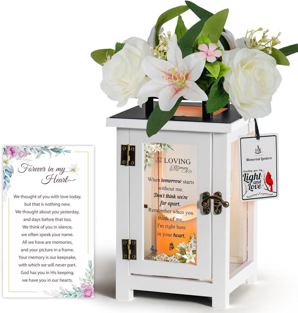 Memorial Lantern with Sympathy Lily Rose Flowers Sympathy Bereavement Gift Idea for Loss of Loved One Memorial Gift for Loss of Mother Father Son Sister Husband