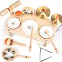Kids Drum Set - Montessori Toys for 2 Year Old Boy Girl Birthday Gifts, 11 in 1 Wooden Musical Instruments for Toddlers 2-3, Musical Activity Table Preschool Learning Toys for Baby 18+ Months, Small